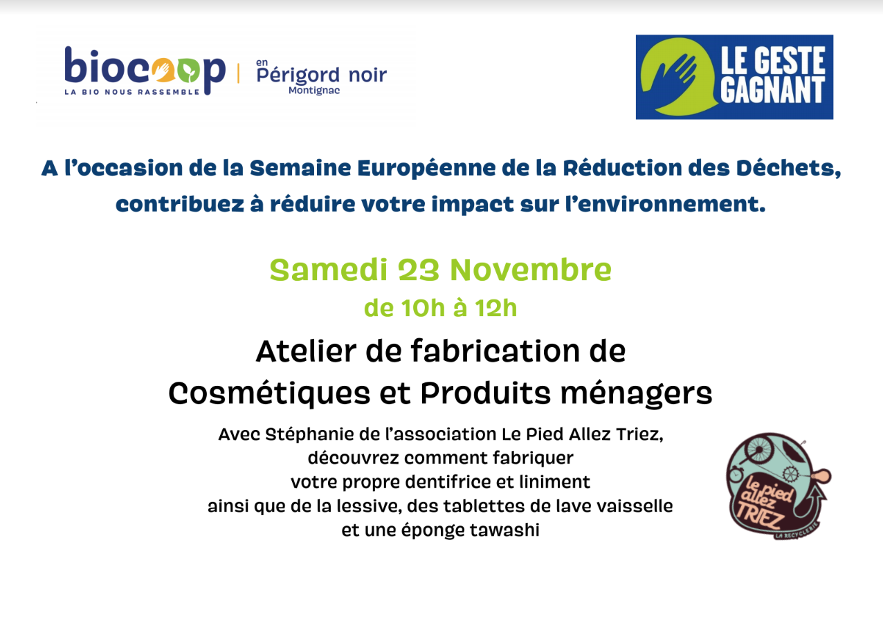 Atelier fabrication de cosmétiques et produits ménagers samedi 23 novembre